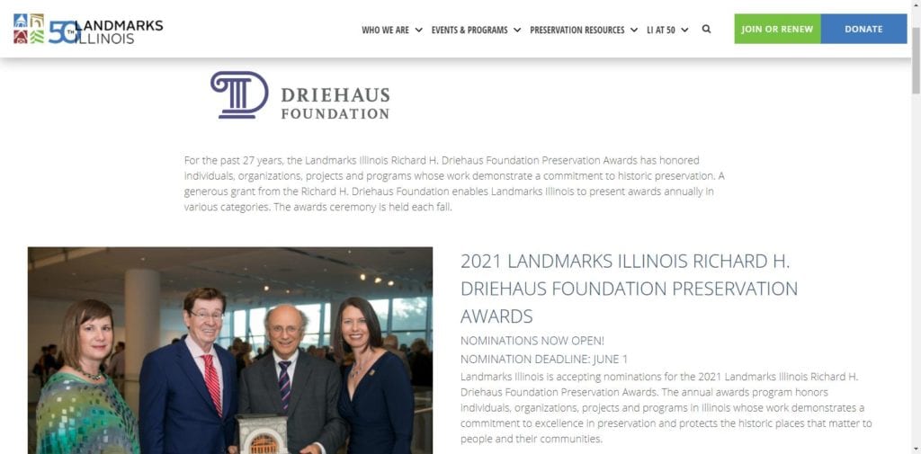 2021 Landmarks Illinois Richard H. Driehaus Foundation Preservation Award